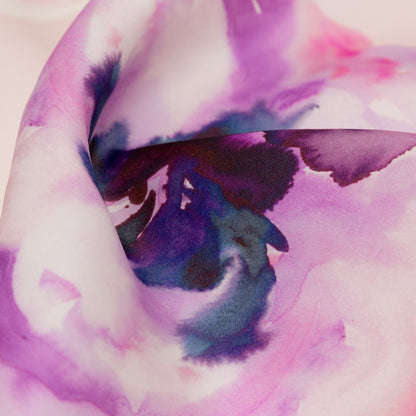 Mood Exclusive Italian Barely Pink and Red Violet Watercolor Floral Silk Organza Full