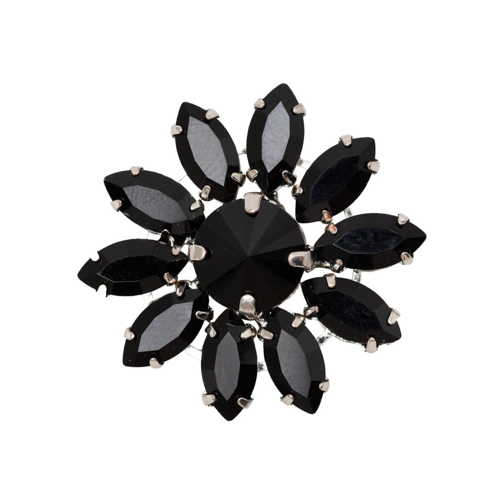 Italian Black Rhinestone Flower Button - 42L/27mm