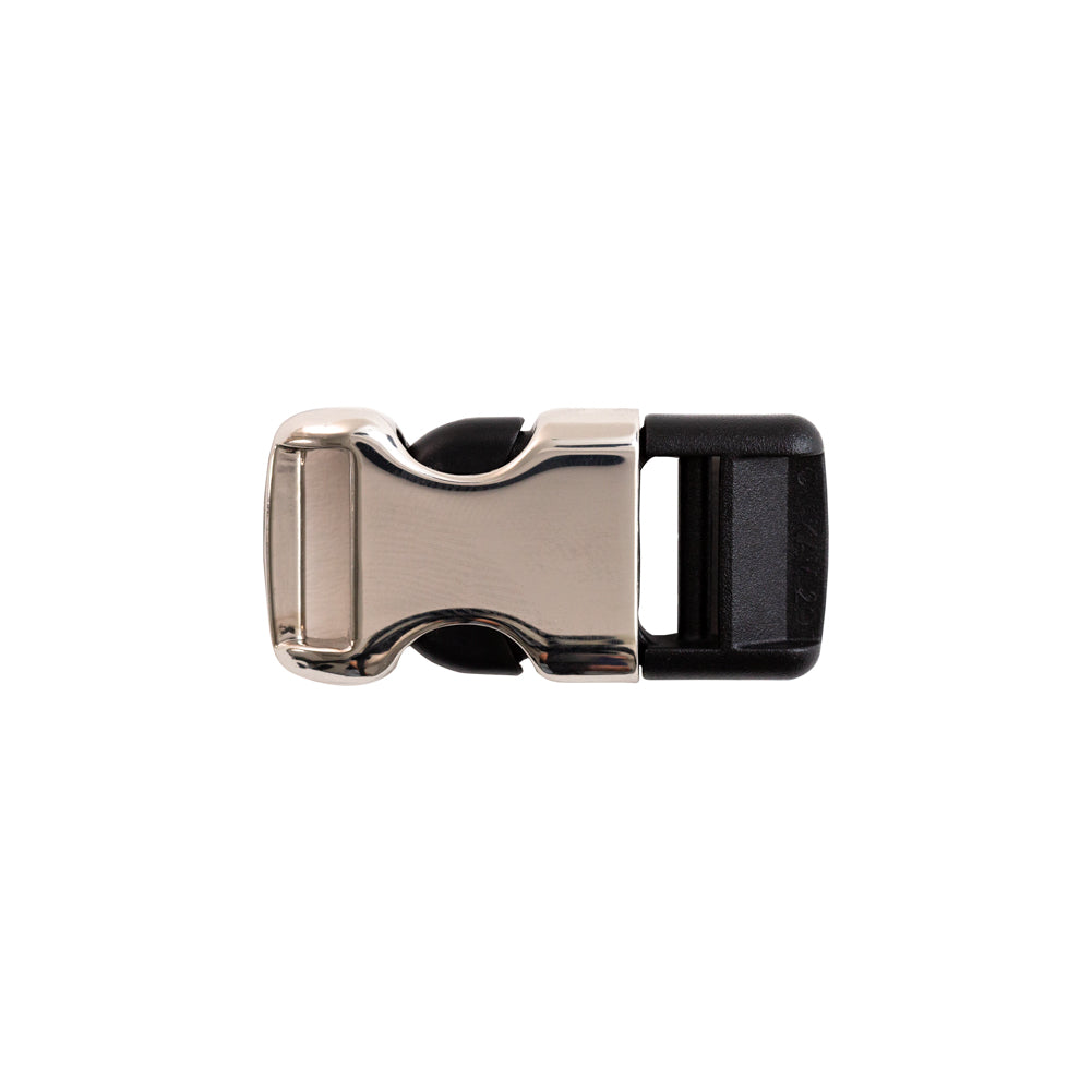 Italian Silver Metal and Black Plastic Release Buckle - Detail