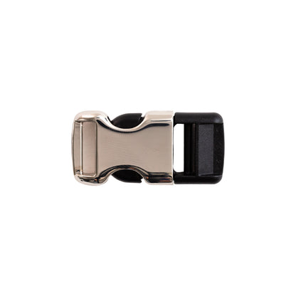 Italian Silver Metal and Black Plastic Release Buckle - Detail