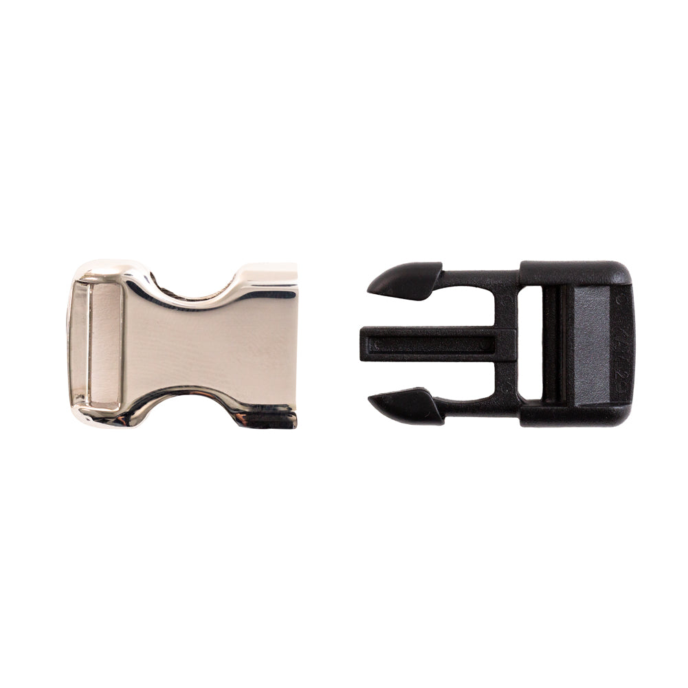 Italian Silver Metal and Black Plastic Release Buckle