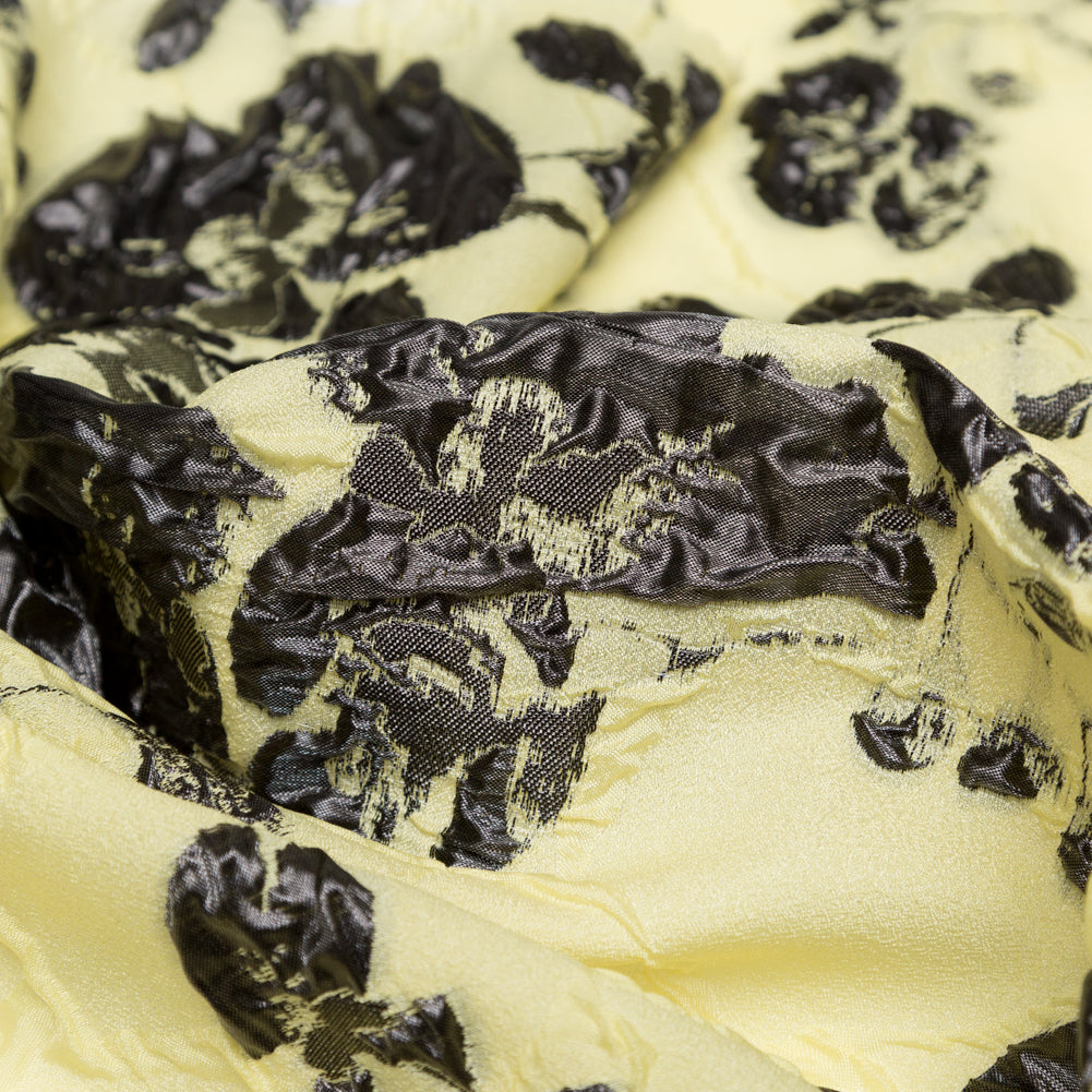 Metallic Black and Lemon Grass Rosy Luxury Brocade Detail