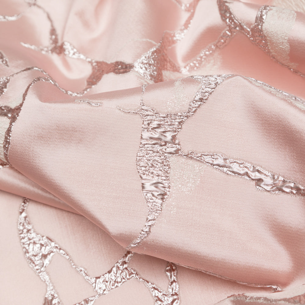 Metallic Dynasty Pink, Misty Rose and Shell Satin-Faced Abstract Luxury Brocade - Detail