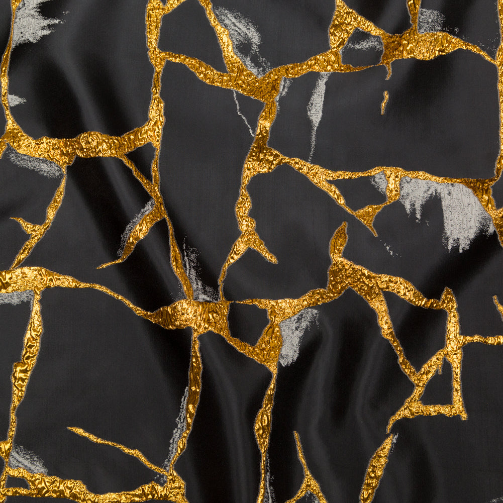Metallic Bright Gold, Moonstruck and Beluga Satin-Faced Abstract Luxury Brocade