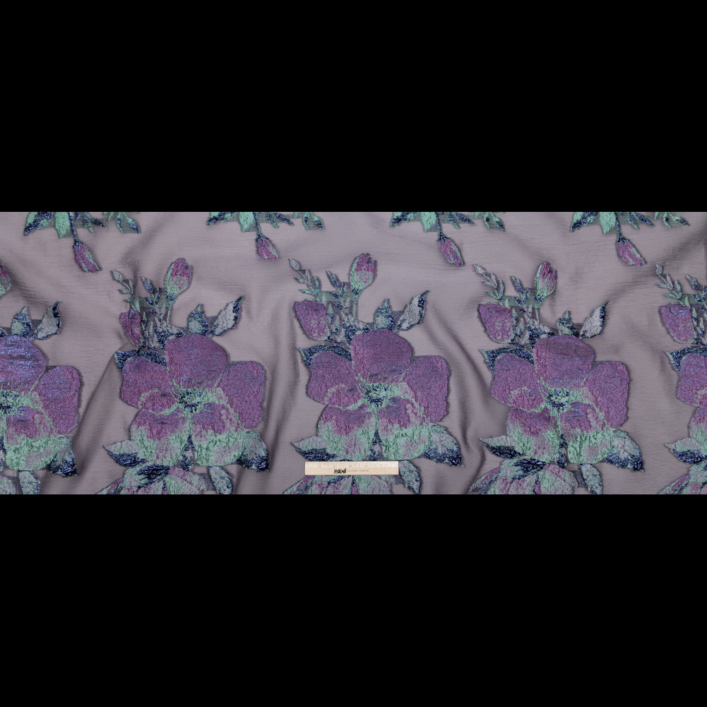 Metallic Blue Morpho, Periscope, Dark Ivy and Purple Gumdrop Floral Luxury Organza Brocade - Full
