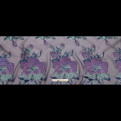 Metallic Blue Morpho, Periscope, Dark Ivy and Purple Gumdrop Floral Luxury Organza Brocade - Full