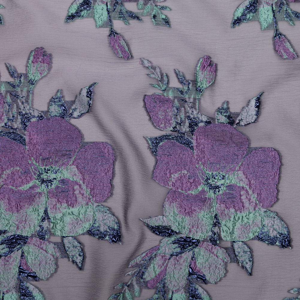Metallic Blue Morpho, Periscope, Dark Ivy and Purple Gumdrop Floral Luxury Organza Brocade
