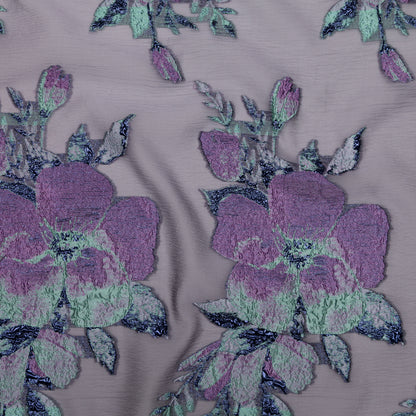 Metallic Blue Morpho, Periscope, Dark Ivy and Purple Gumdrop Floral Luxury Organza Brocade