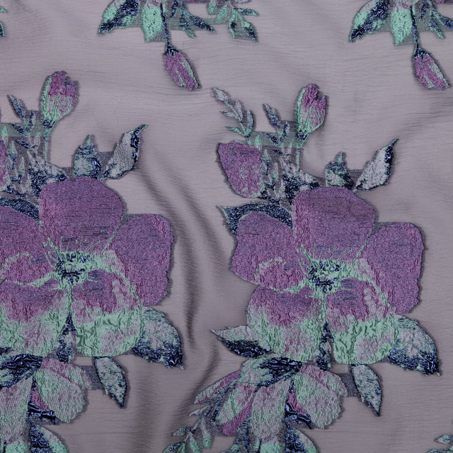 Metallic Blue Morpho, Periscope, Dark Ivy and Purple Gumdrop Floral Luxury Organza Brocade