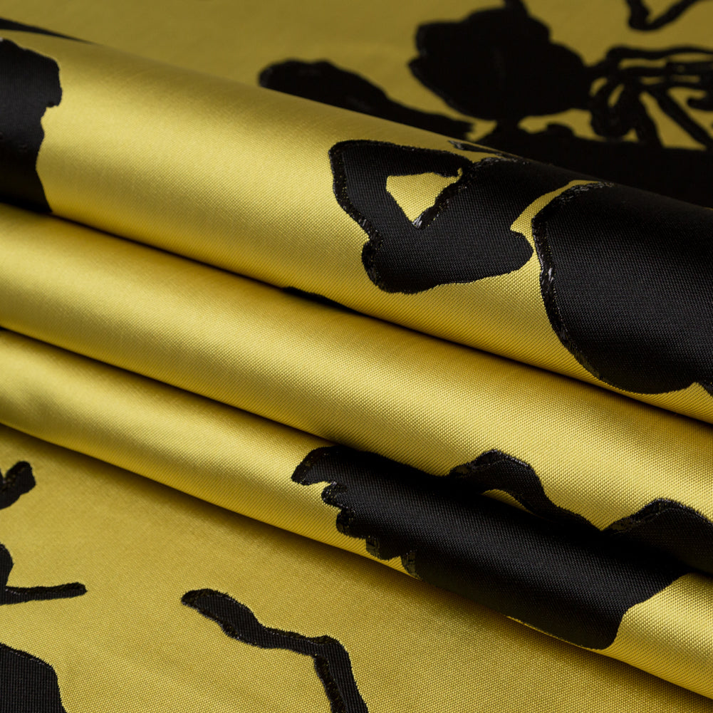 Metallic Abstract Jacquard Lame - Black and Blazing Yellow Folded