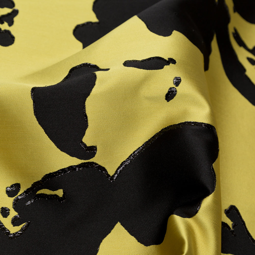 Metallic Abstract Jacquard Lame - Black and Blazing Yellow Detail