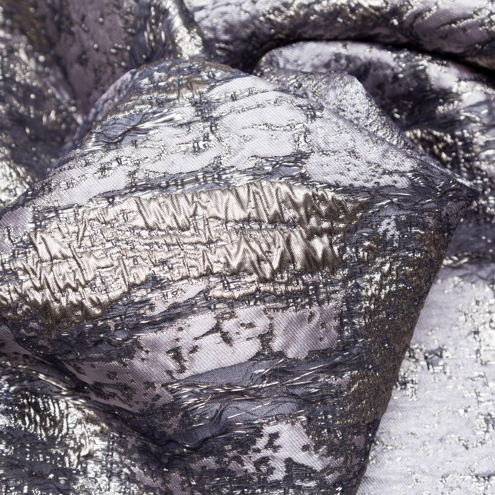 Metallic Aluminum and Orchid Haze Abstract Luxury Brocade Detail