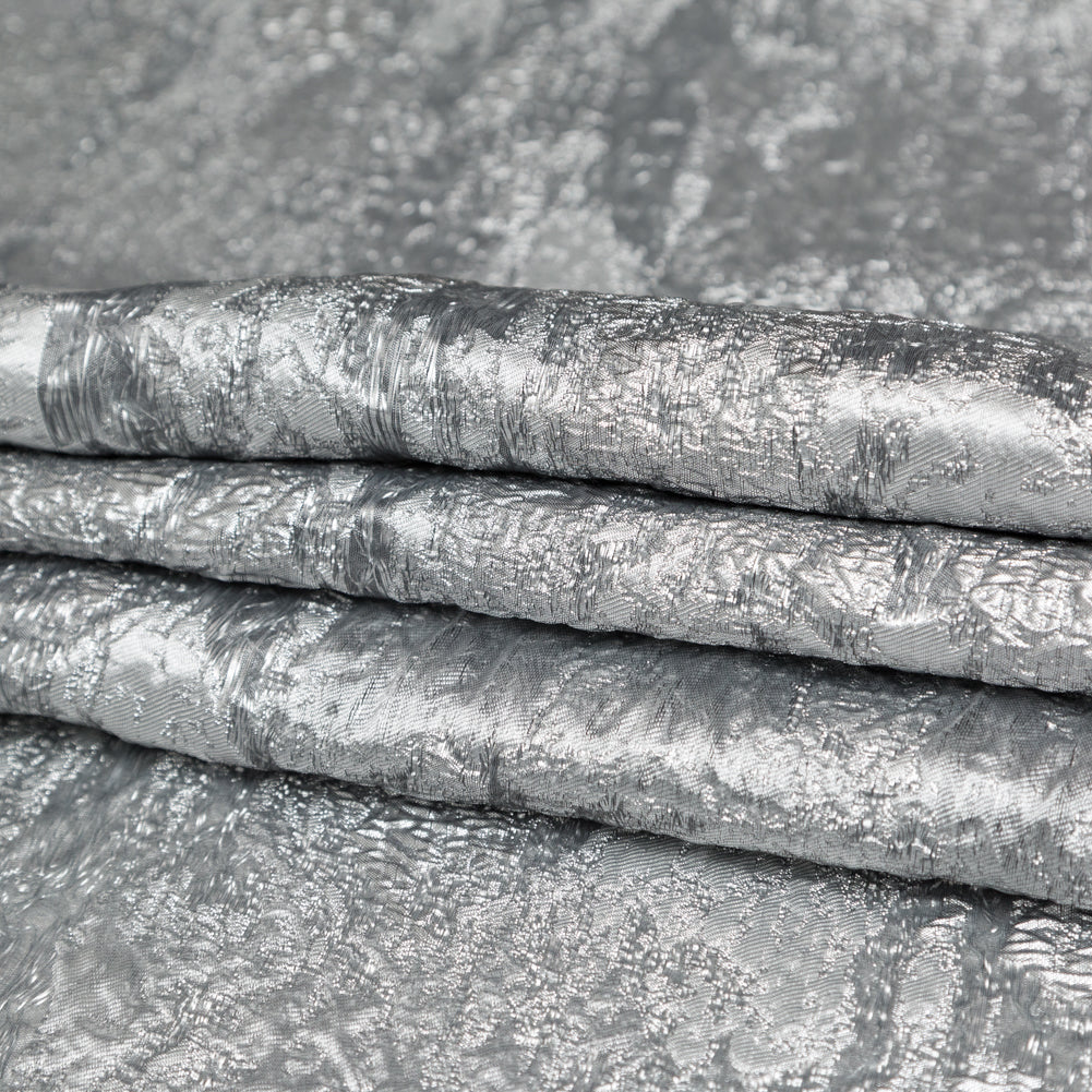Metallic Matte Silver Abstract Luxury Brocade - Folded