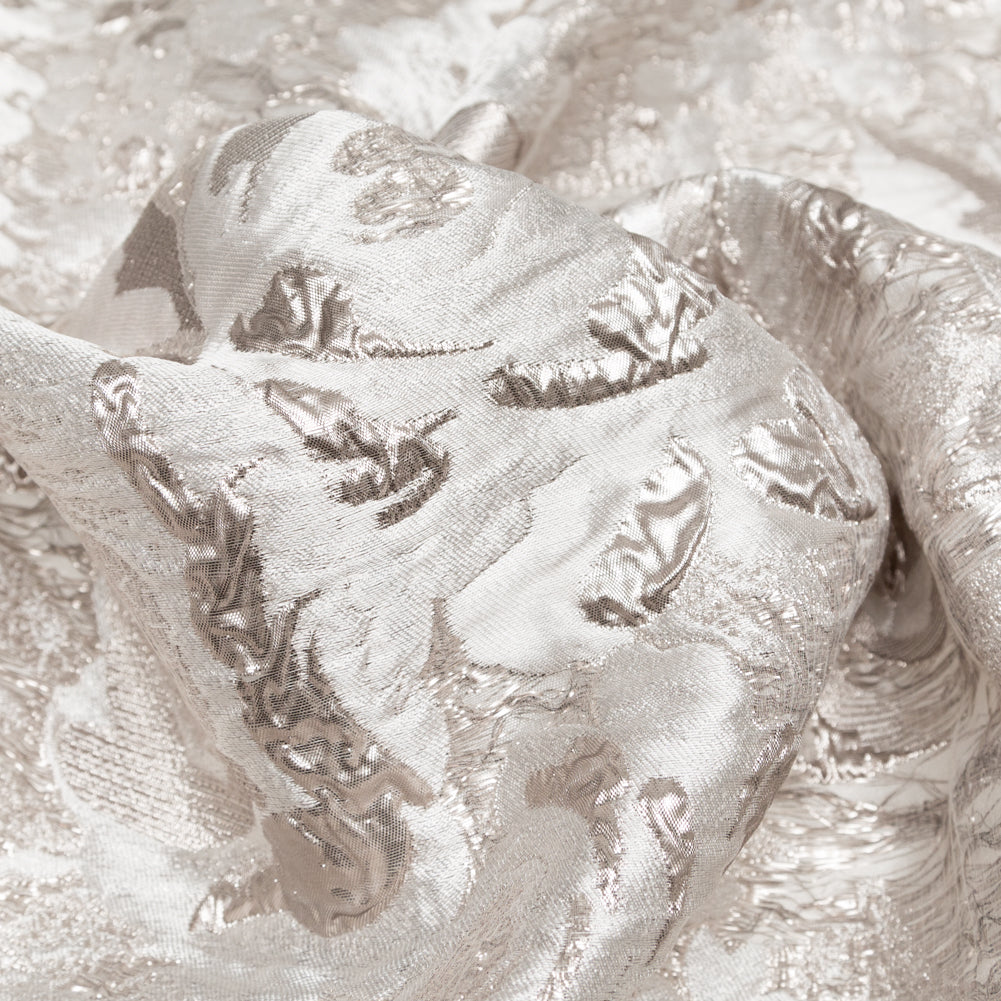 Metallic Silver and Castle Wall Rosy Luxury Brocade - Detail