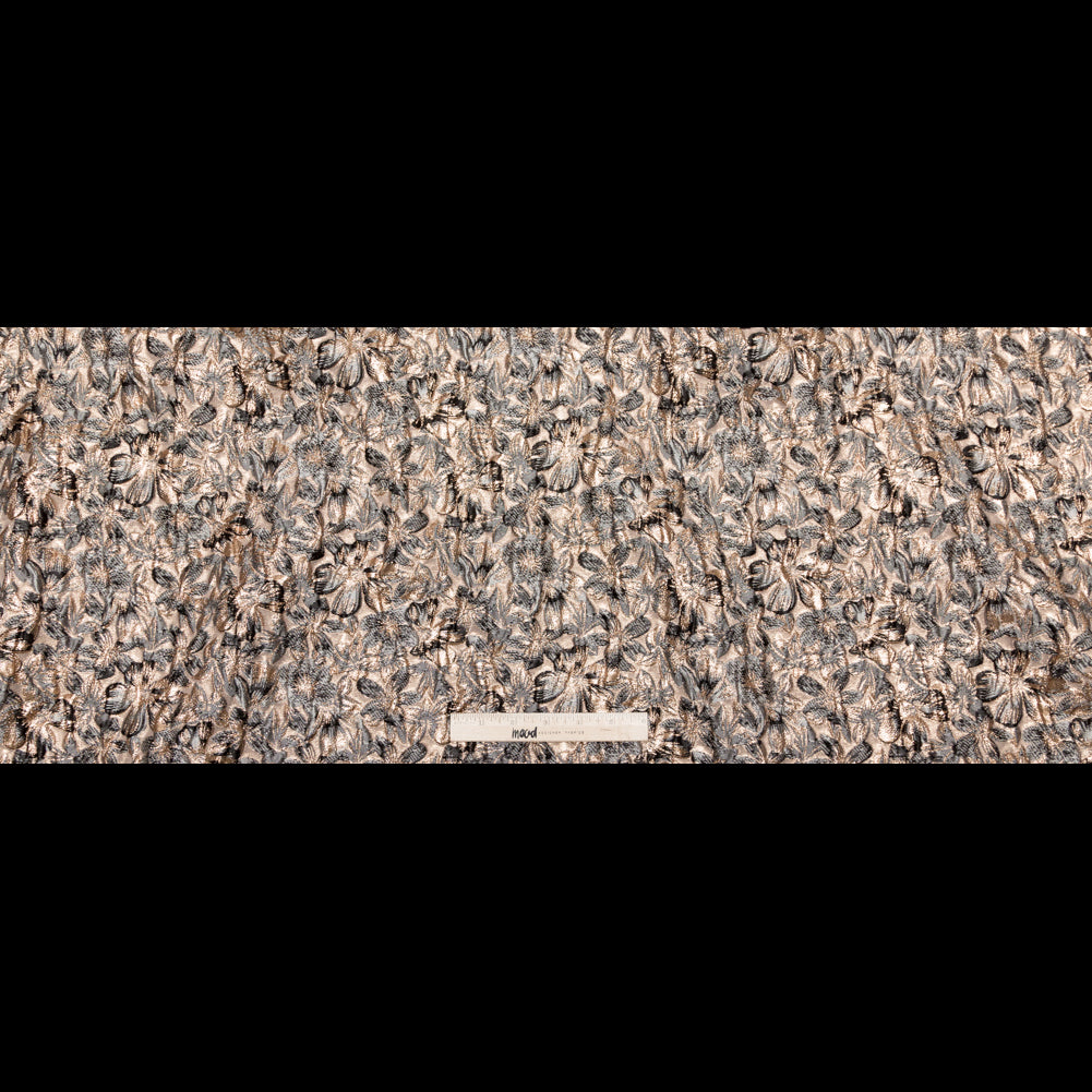 Metallic Antique Bronze, Portabella, Flint Gray and Black Floral Luxury Brocade - Full