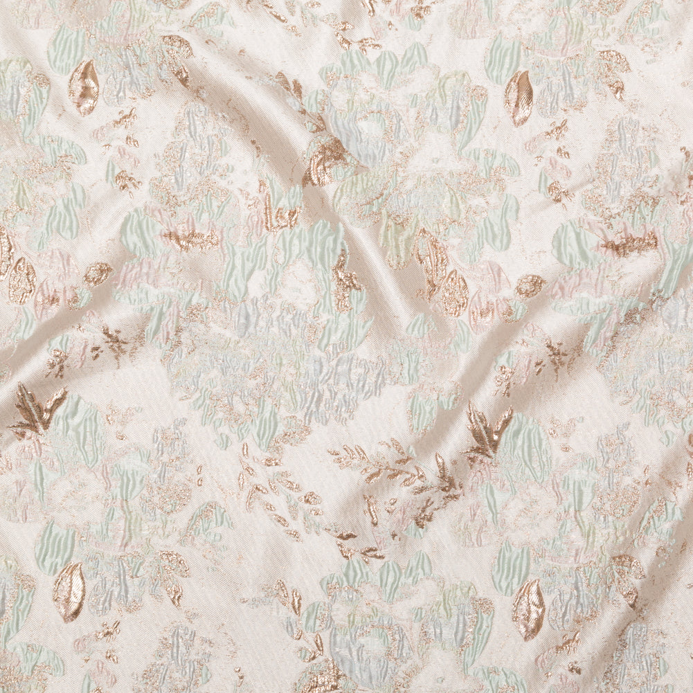 Metallic Bright Gold, Milky Green and Icelandic Blue Floral Luxury Brocade