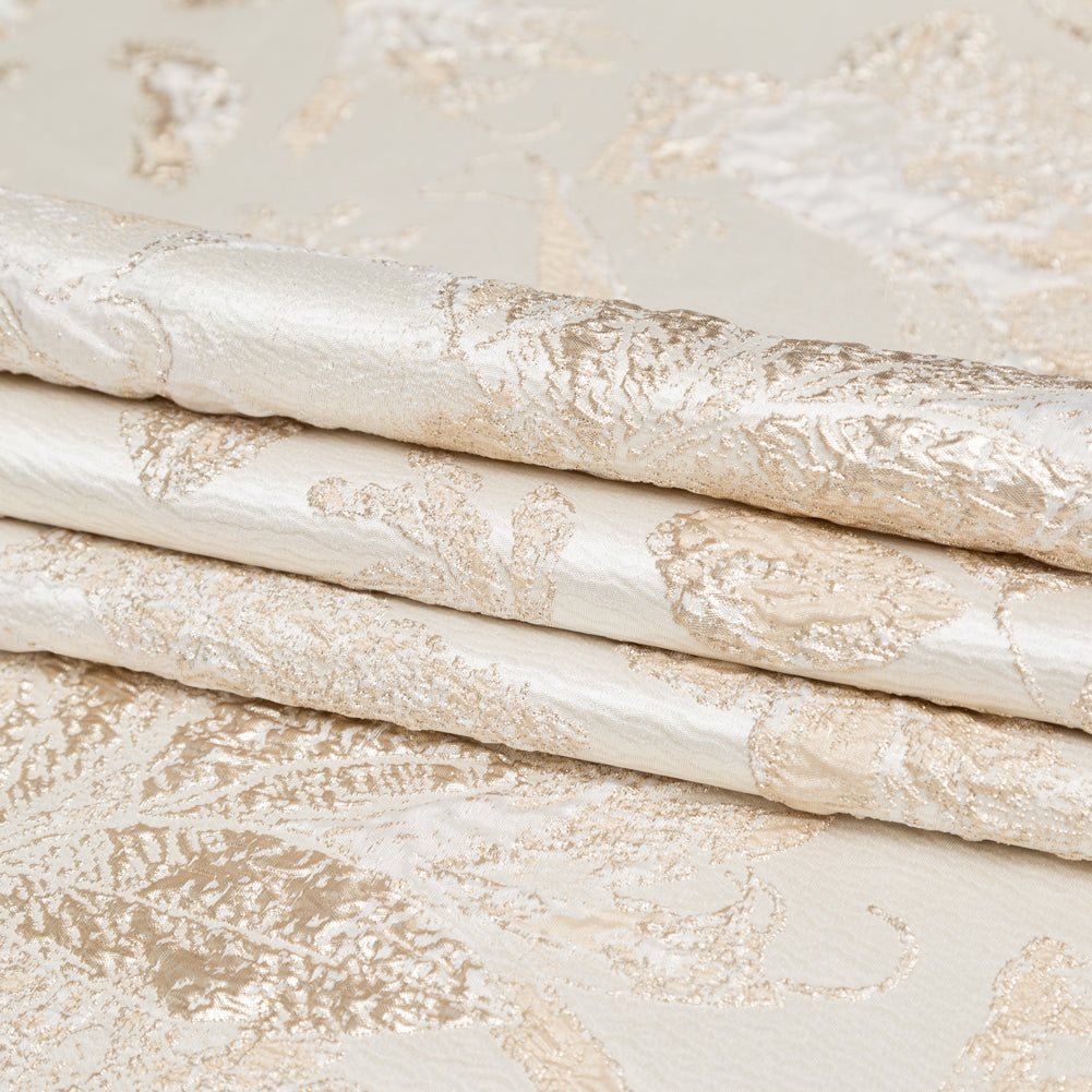 Metallic Bright Gold and Crystal Gray Floral Luxury Brocade Folded
