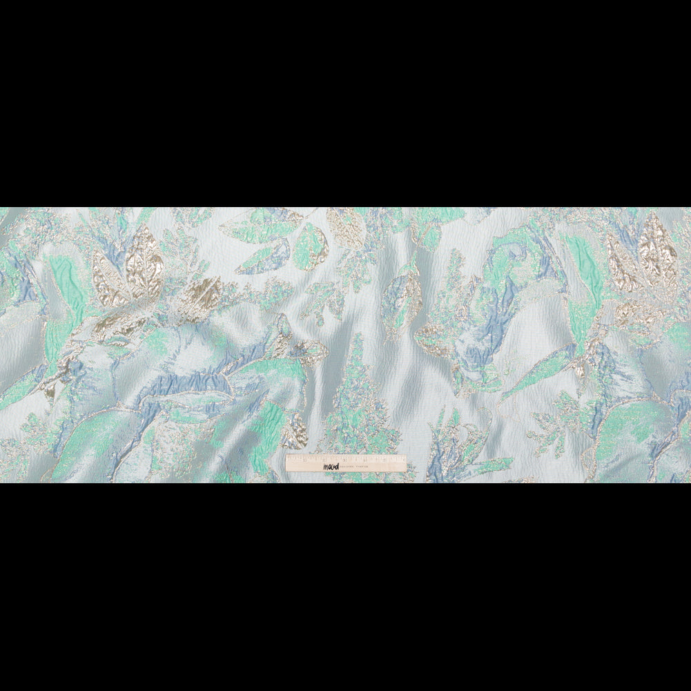 Metallic Golden Egg, Pearl Blue and Neptune Green Floral Luxury Brocade - Full