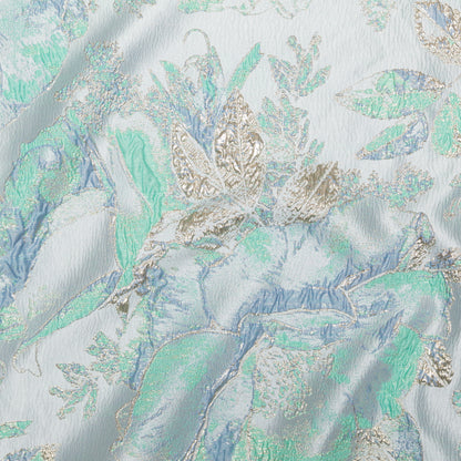 Metallic Golden Egg, Pearl Blue and Neptune Green Floral Luxury Brocade