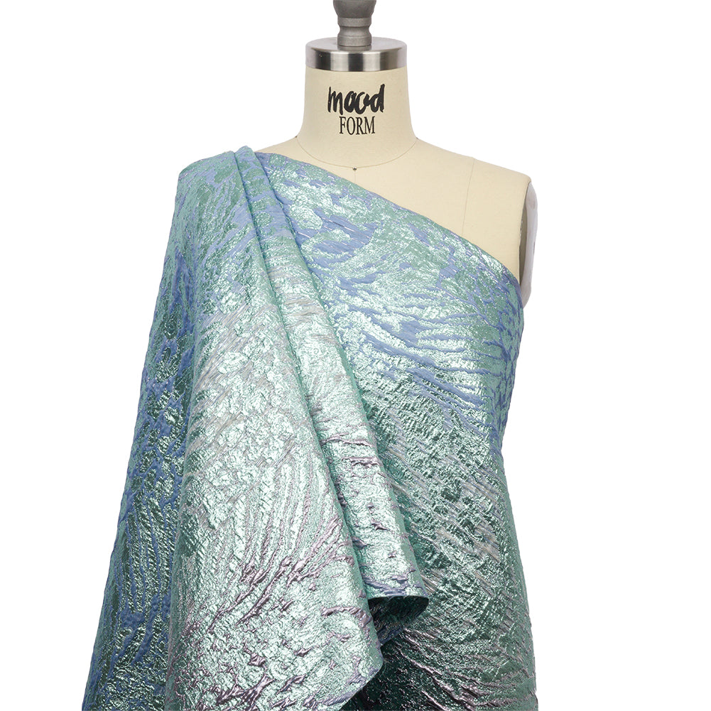 Metallic Icelandic Blue, Wind Chime and Dynasty Pink Abstract Ombre Luxury Brocade Drape