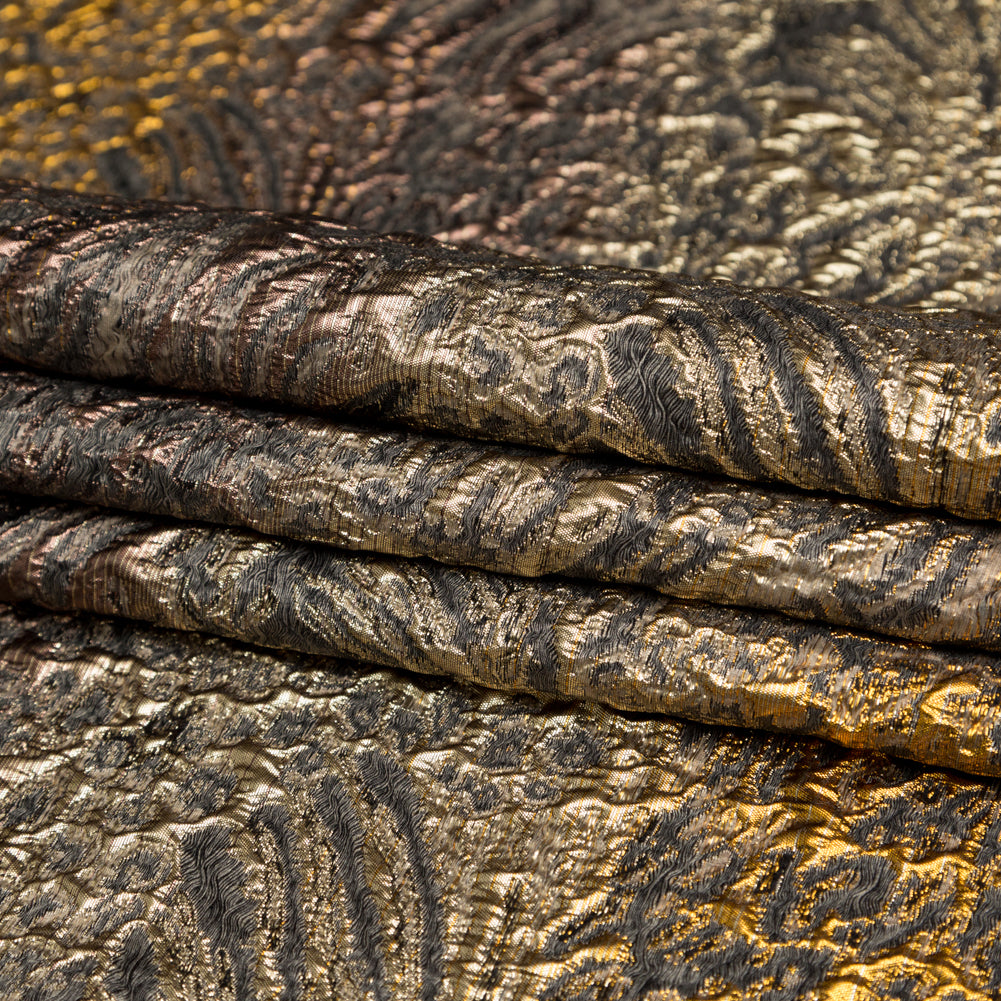 Metallic Bright Gold, Bronze and Winter Twig Abstract Ombre Luxury Brocade - Folded