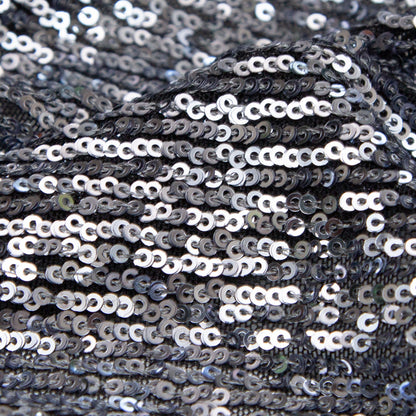Silver Striped Baby Sequins on Black Stretch Mesh - Detail