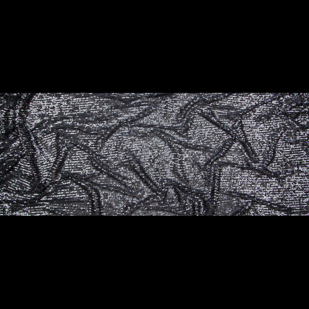 Silver Striped Baby Sequins on Black Stretch Mesh - Full