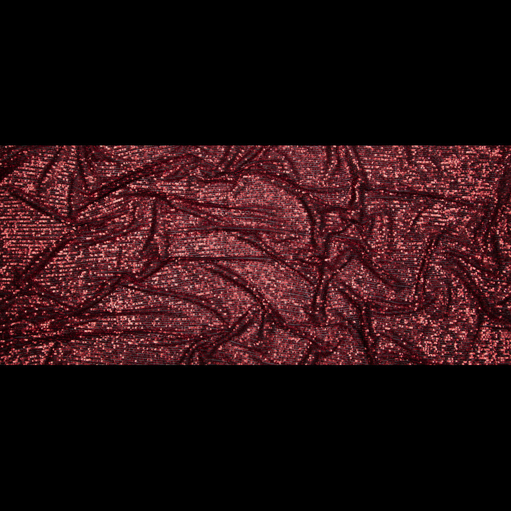 Red Striped Baby Sequins on Black Stretch Mesh - Folded