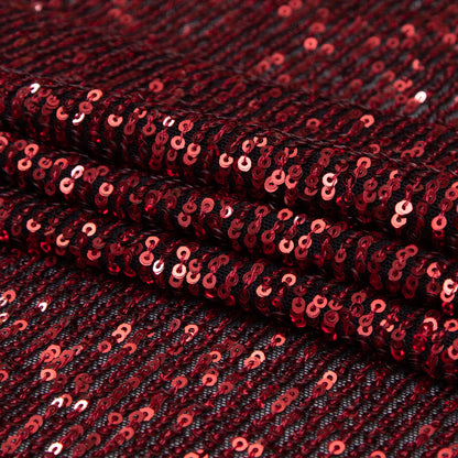 Red Striped Baby Sequins on Black Stretch Mesh - Detail