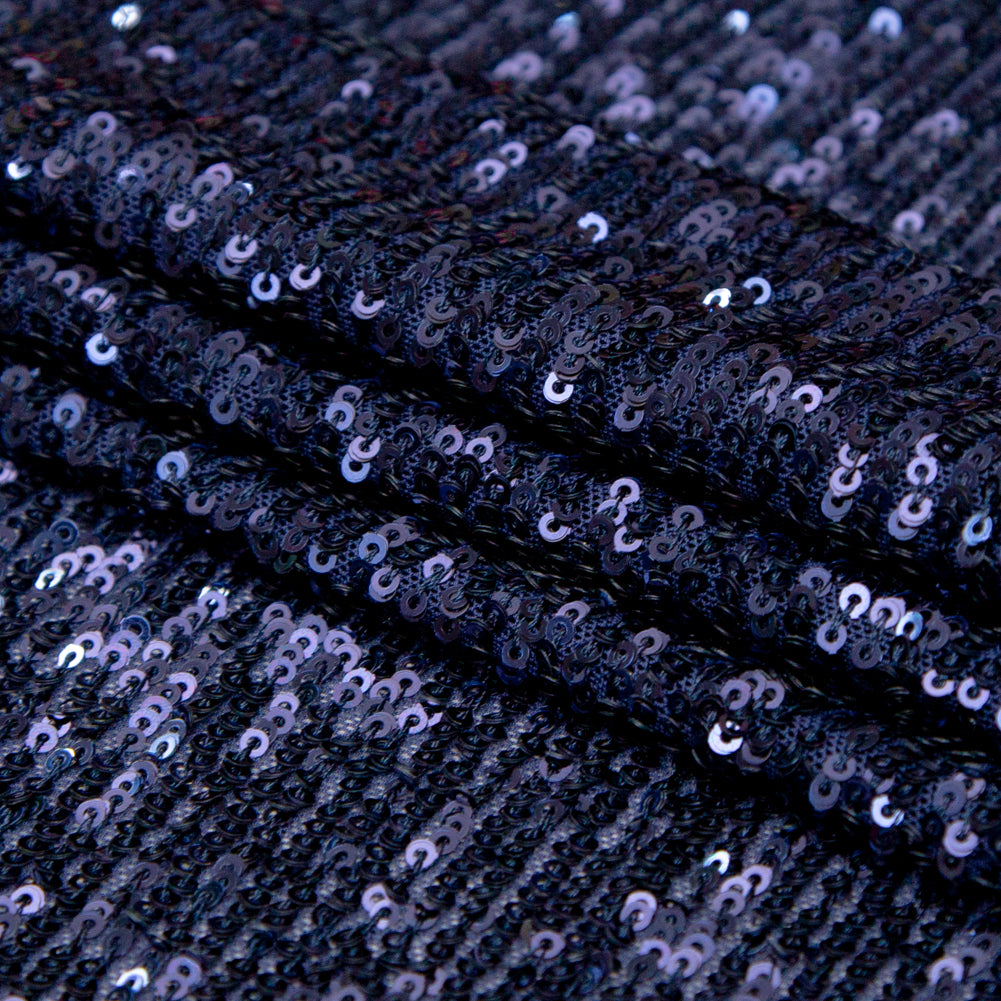 Navy Striped Baby Sequins on Stretch Mesh Folded