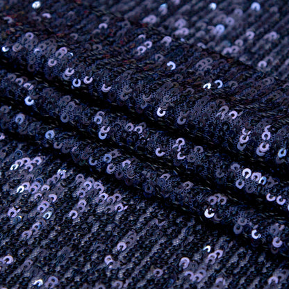 Navy Striped Baby Sequins on Stretch Mesh Folded