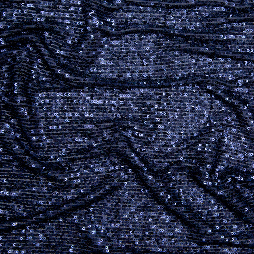 Navy Striped Baby Sequins on Stretch Mesh