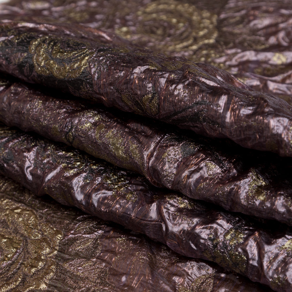 Metallic Mauve Wine and Golden Egg Floral Luxury Double Layer Organza Brocade - Detail