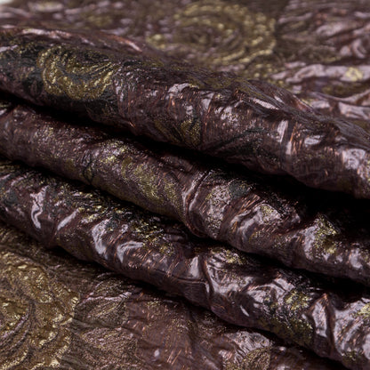 Metallic Mauve Wine and Golden Egg Floral Luxury Double Layer Organza Brocade - Detail
