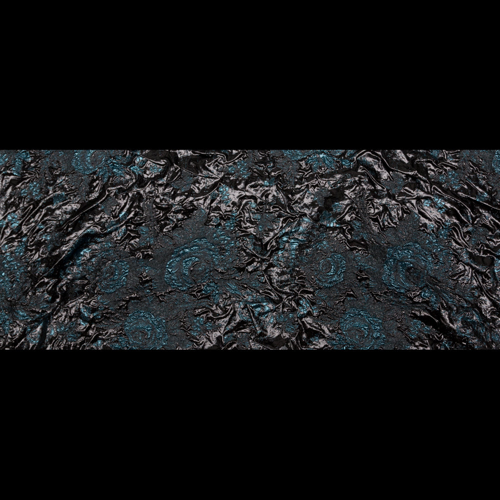 Metallic Gibraltar Sea and Black Floral Luxury Double Layer Organza Brocade - Folded