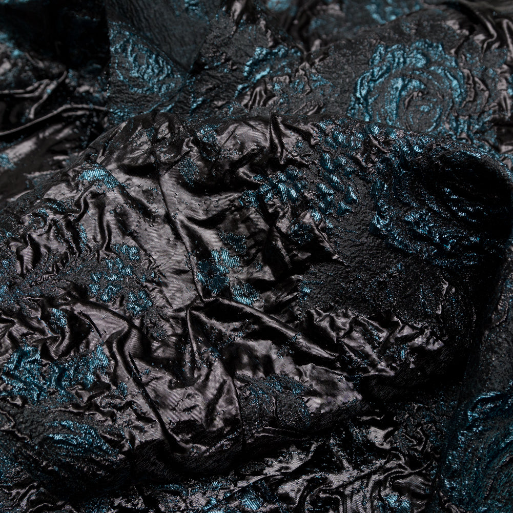 Metallic Gibraltar Sea and Black Floral Luxury Double Layer Organza Brocade - Full