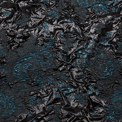 Metallic Gibraltar Sea and Black Floral Luxury Double Layer Organza Brocade
