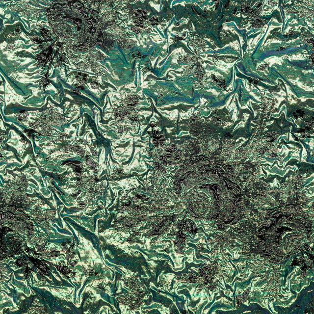 Metallic Verdant Green and Black Floral Luxury Double Layer Organza Brocade