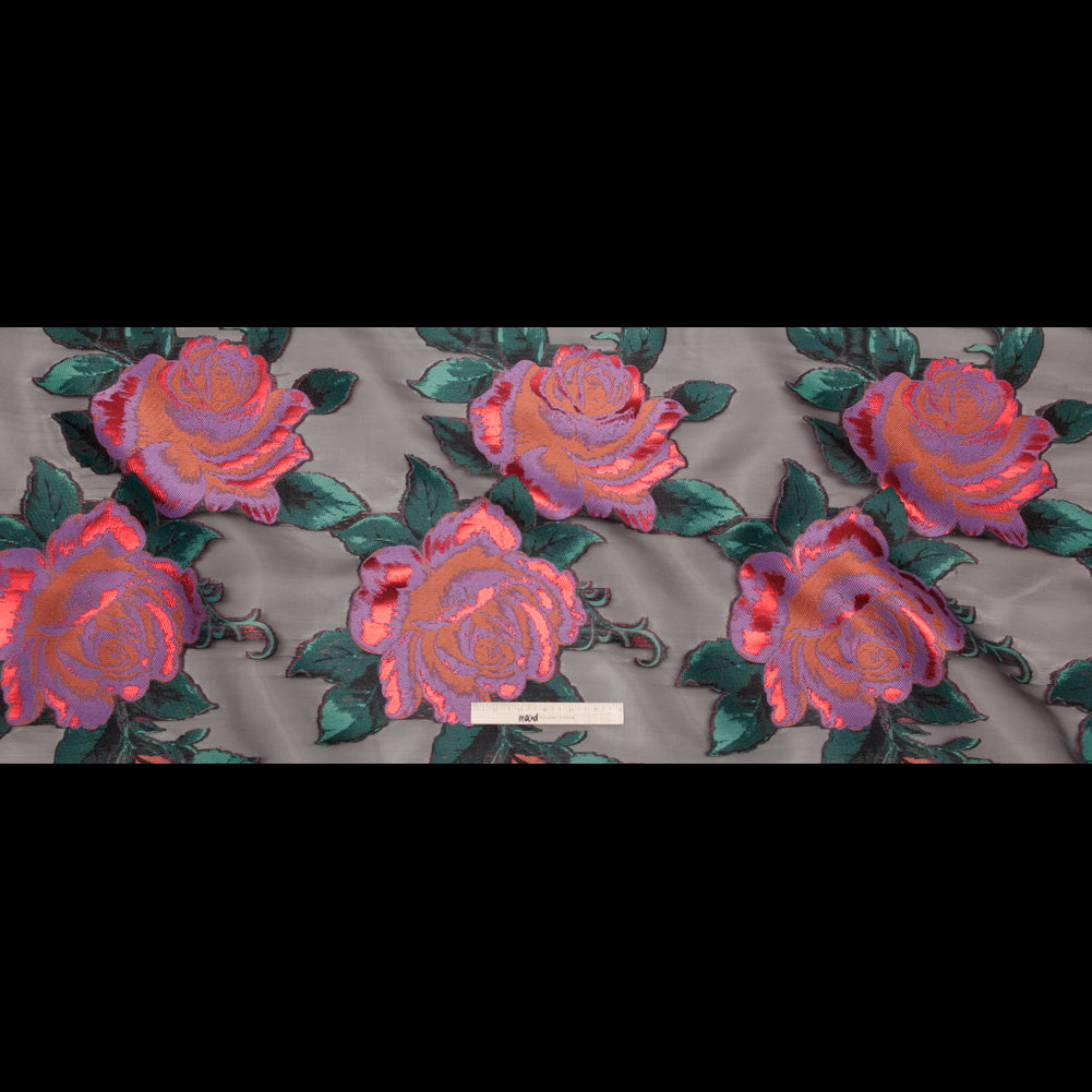 Metallic Space Cherry, Chinese Violet and Rain Forest Floral Luxury Organza Jacquard - Folded