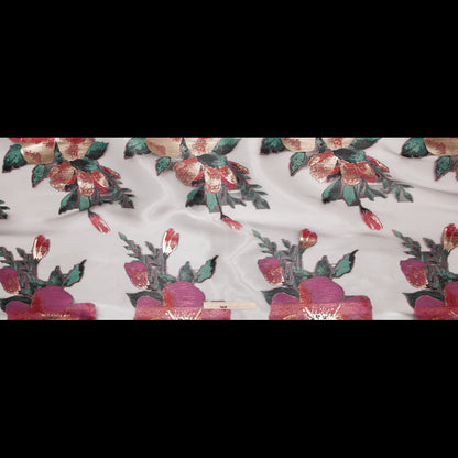 Metallic Gold, Red and Volcanic Glass Floral Luxury Organza Jacquard Full