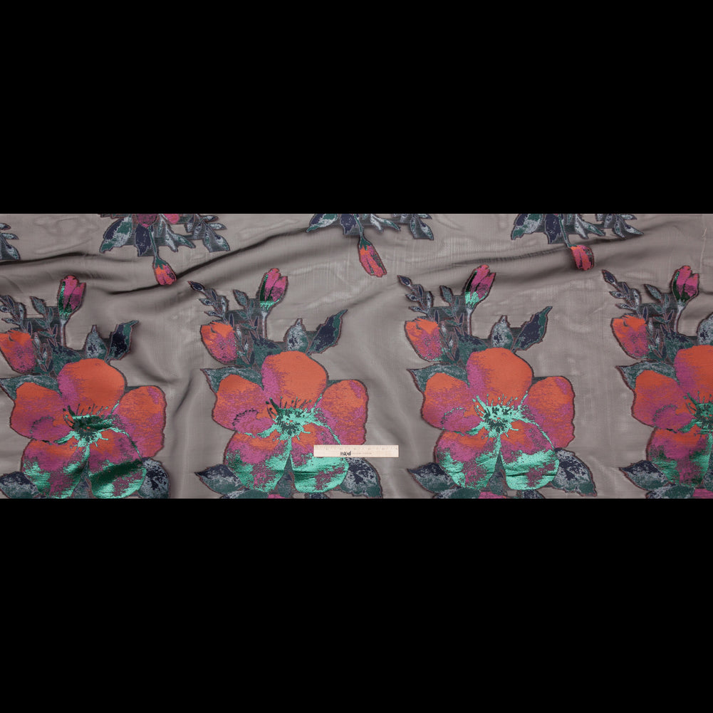 Metallic Evergreen, Cinnamon Stick and Boysenberry Floral Luxury Organza Jacquard - Full