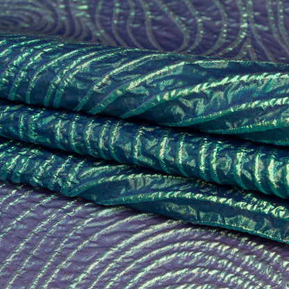 Metallic Green and Moroccan Blue Iridescent Spirals Luxury Organza Brocade - Folded