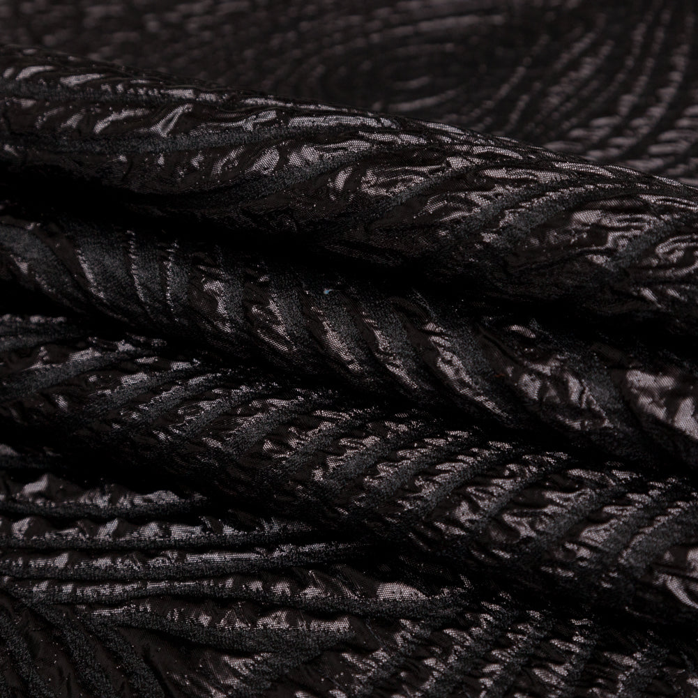 Metallic Black Spirals Luxury Organza Brocade - Folded
