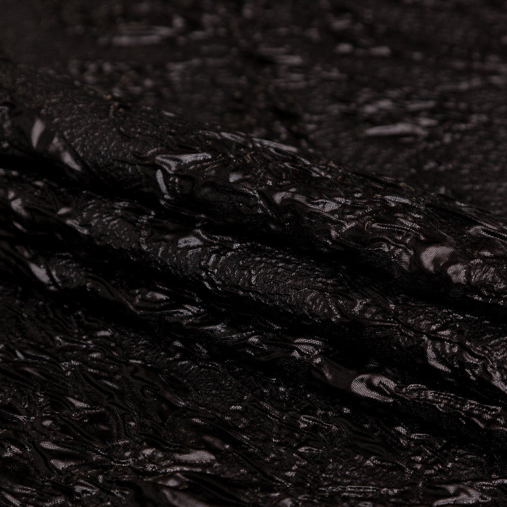 Metallic Black Crinkled Luxury Brocade - Folded