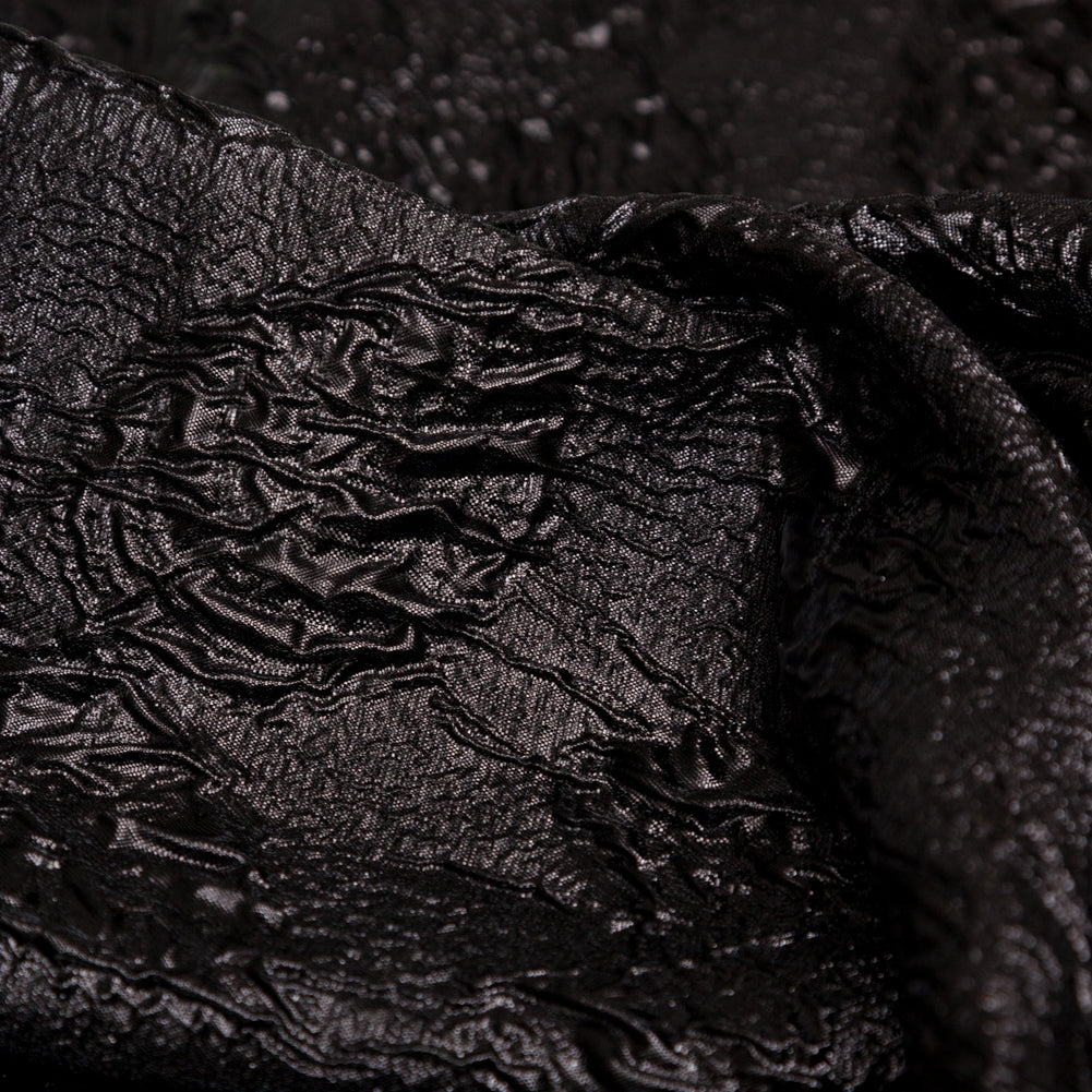 Metallic Black Crinkled Luxury Brocade - Detail