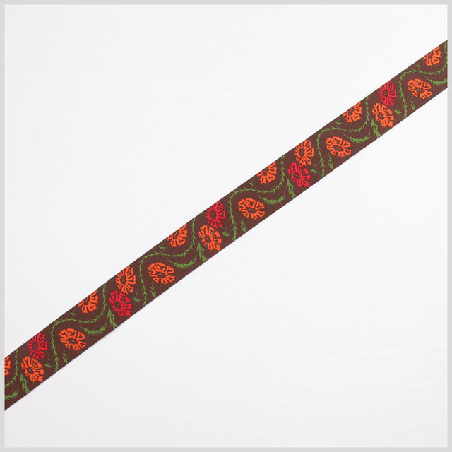 Brown/ Orange Floral French Jacquard Ribbon