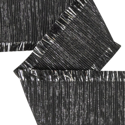 Italian Black and Silver Metallic Grosgrain Ribbon with Fringe - 1.4375 - Detail