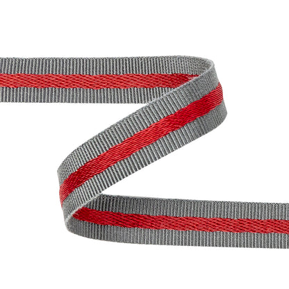 Italian Gray and Red Striped Cotton Blend Grosgrain Ribbon - 0.4375" Detail