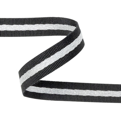 Italian Black and Silver Striped Cotton Blend Grosgrain Ribbon - 0.4375 - Detail