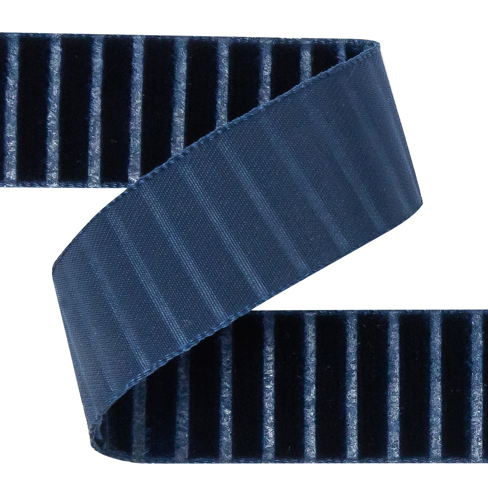 Italian Navy Vertical Stripes Velvet Burnout Trim - 0.875" Detail